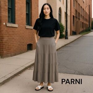 PARNI NEW taupe long ankle length cotton skirt XS